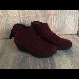 Fly London Yebi Wine Suede Wedge Booties